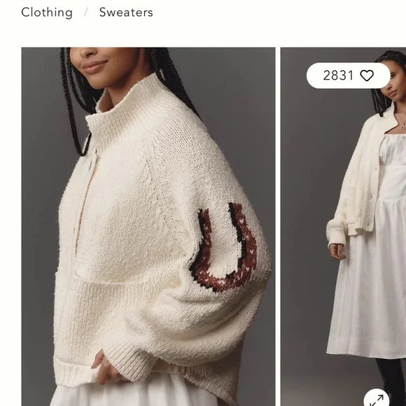 Pilcro Cream and Brown Horse Pattern Cropped Sweater size XXSP Anthropologie - Picture 8 of 8